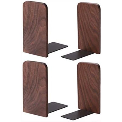 Serre-livres pour tablettes, serre-livres antidérapants, support de serre-livres en bois robuste pour livres et films (noyer 2 paires)