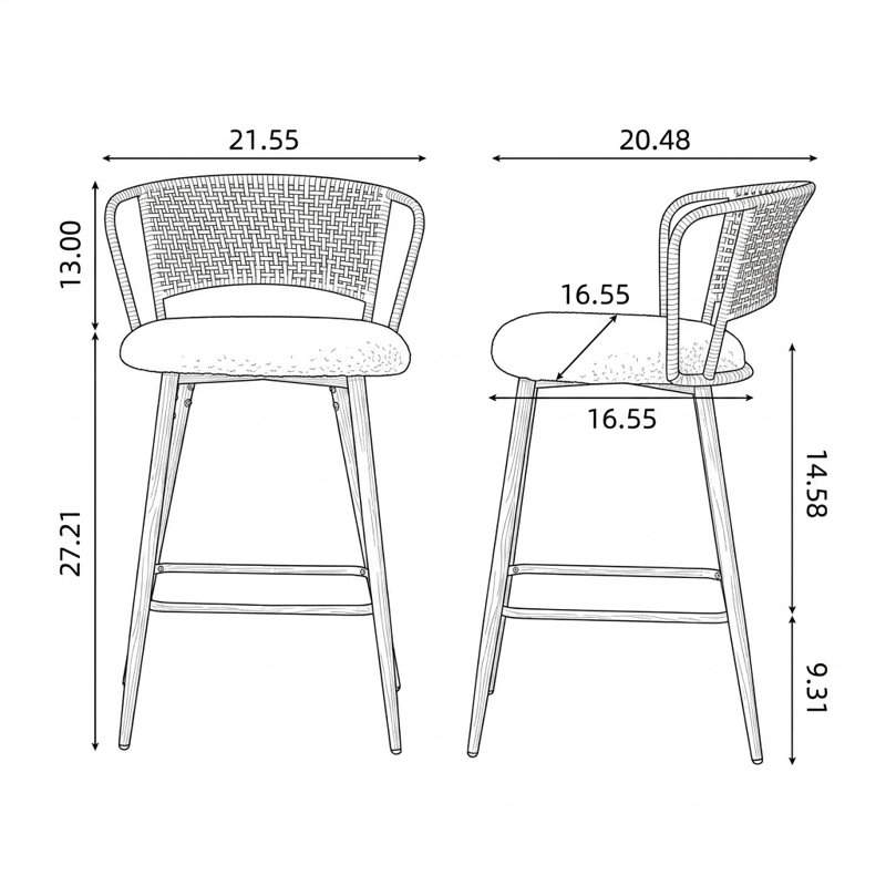 Tabouret de bar moderne et minimaliste en osier respirant à haute résilience