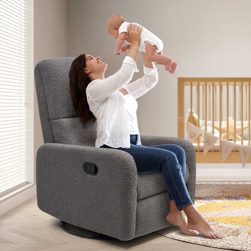 Swivel Rocking Chair Recliner Chair Massage, Upholstered Modern Glider with High Back, Gray Teddy