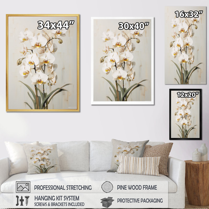 Orchidées beiges tranquillité IV, H 20 po x l 12 po x P 1 po, Cadre flottant noir