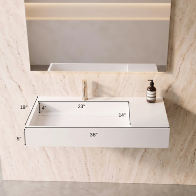 Juniper 36" Rectangular Wall Mounted Bathroom Sink with Left Basin and Counter Space - White, No Faucet Hole