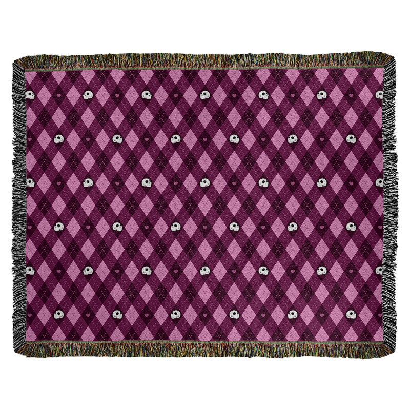 Couverture en coton tissé Katelyn Elizabeth Argyle Skulls, l 50 po x L 60 po, Rose