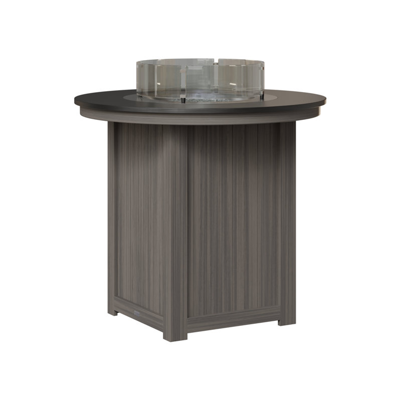 Berlin Gardens Donoma 44″ Round Bar Fire Pit Table, 39" H x 44" W x 44" D, Hammered Top Black with Coastal Grey Base