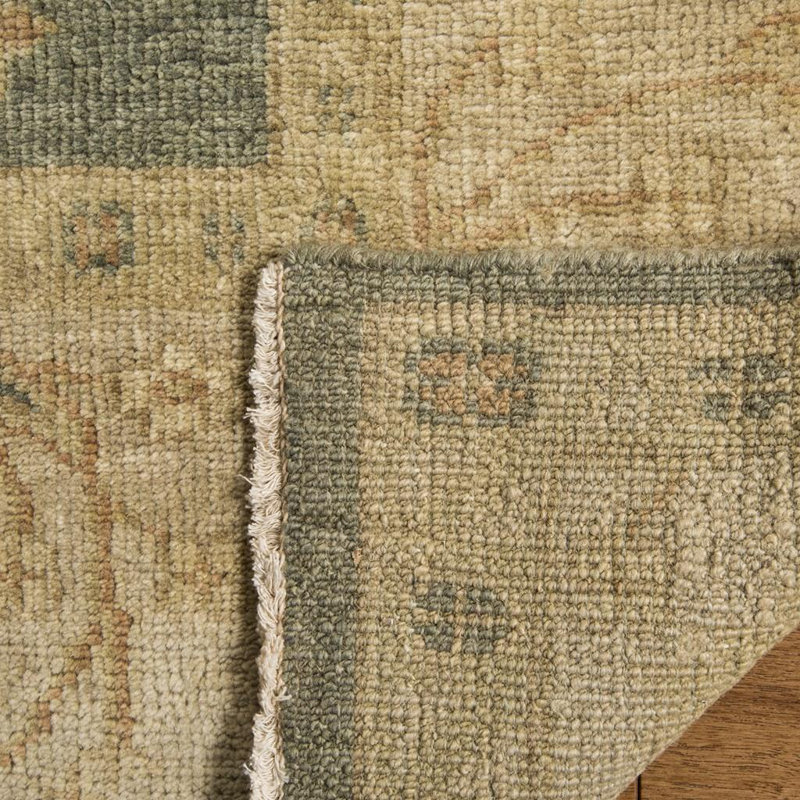 Oushak Oriental Hand-Knotted Wool Medium Blue/Green Area Rug, Rectangle 4' x 6'
