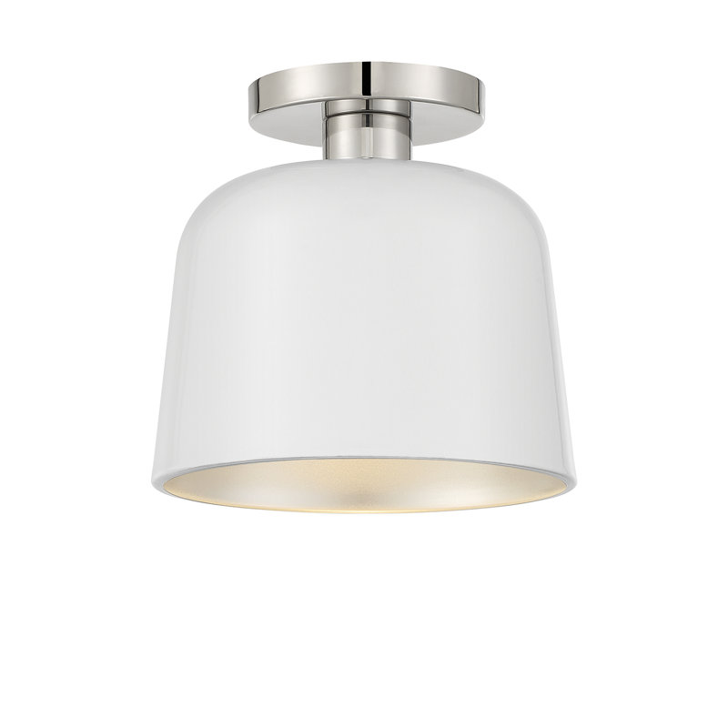 Plafonnier semi-encastré 1 lumière en métal Che, Nickel poli, Blanc
