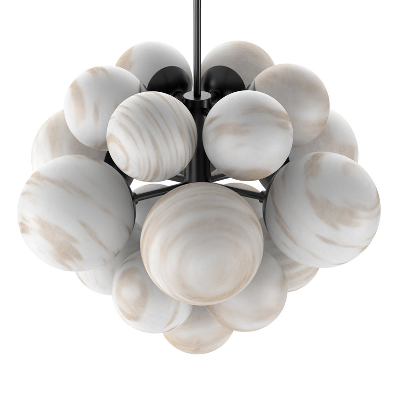 Nova 19 - Light Chandelier, Black Gunmetal, Marbled Matte Glass