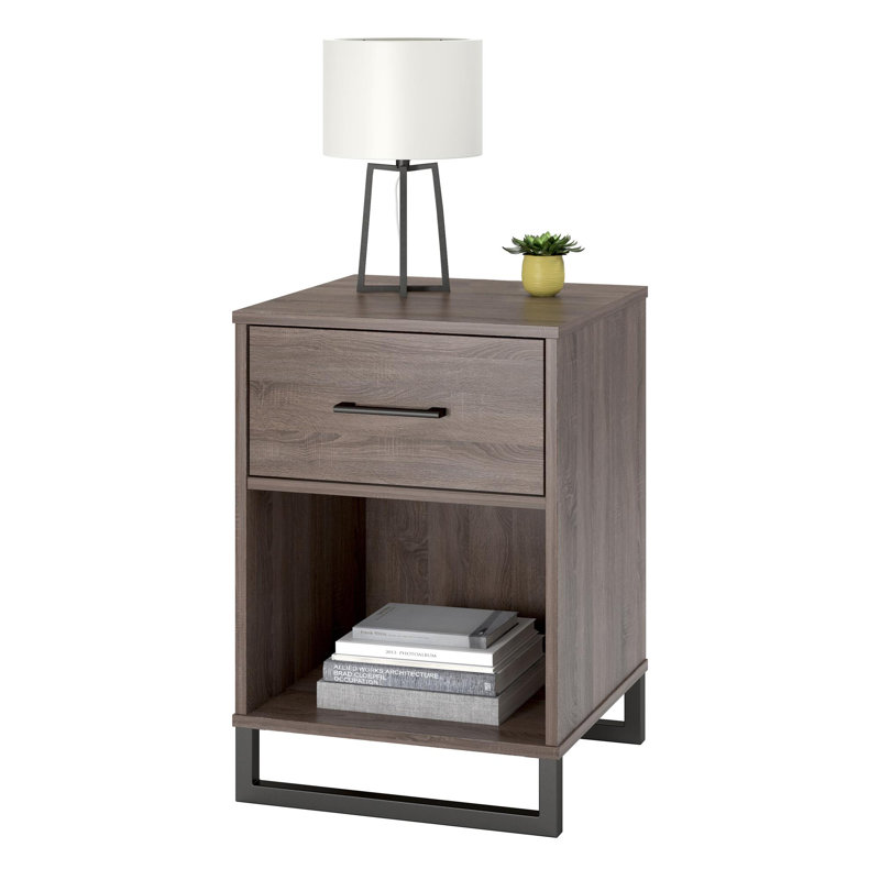 Table de chevet avec 1 tiroir, Gris / chêne