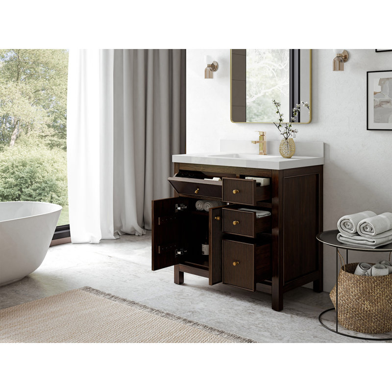 Sonoma Teak 36 In. W x 22 In. D Center Sink Bathroom Vanity in Dark Walnut, Onyx