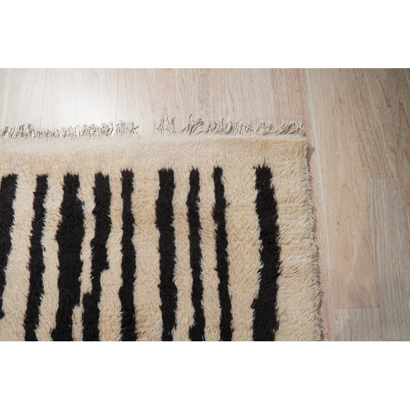 Yellow Hand-Knotted Wool Abstract Forest Canopy Tribal Modern Contemporary Carpet Rug, 5' x 8'