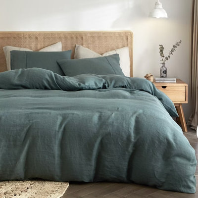 100% French Linen Duvet Cover & Sham Set with Corner Ties