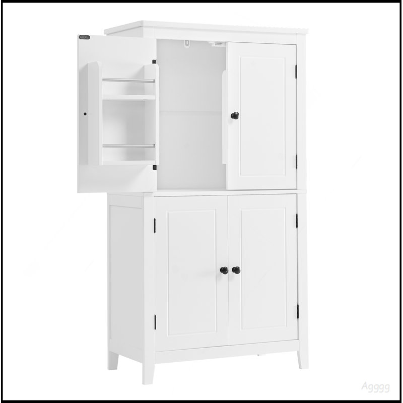 Elegant Bathroom Floor Storage Cabinet, Bathroom Storage Unit, Freestanding Cabinet With 4 Doors, Adjustable Shelves, Adaptable Shelves, White