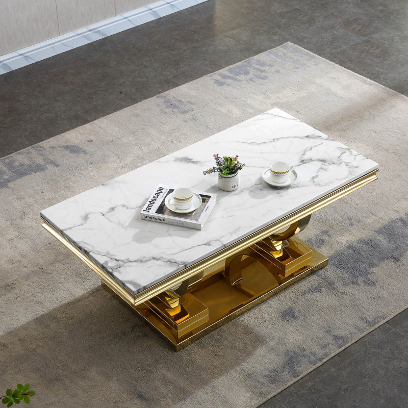 Table basse Recker, Blanc, Doré