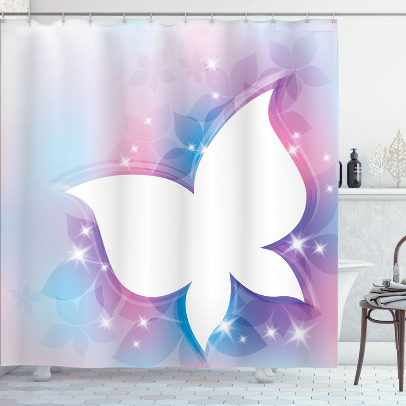 Ensemble de rideau de douche papillon + crochets, H 84 po x l 69 po