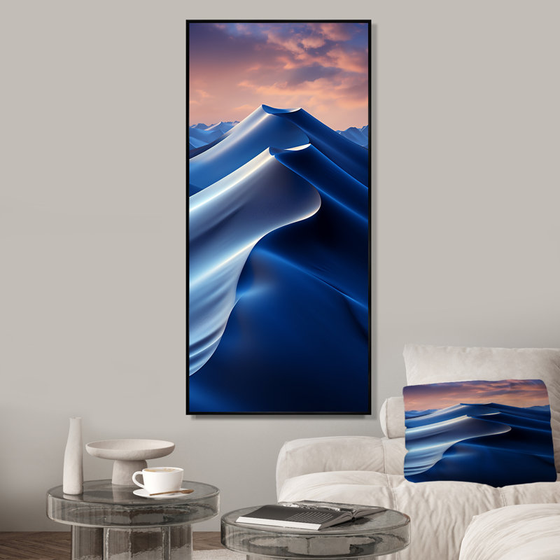 Dunes bleues du désert nocturne IV, H 32 po x l 24 po x P 1 po, Cadre flottant noir