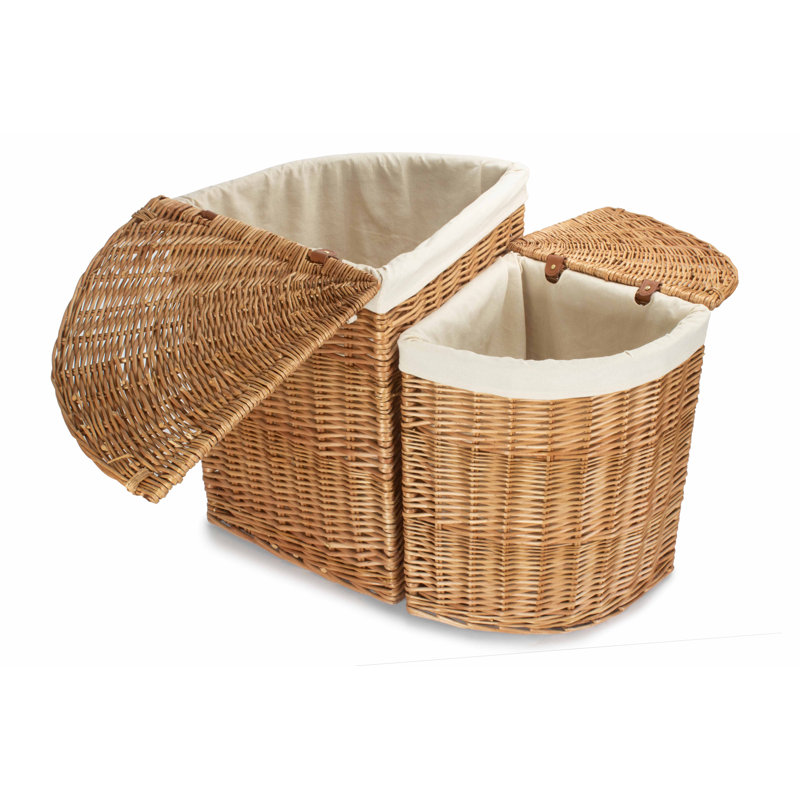 Wicker 2 Piece Laundry Basket Set, Light Steamed
