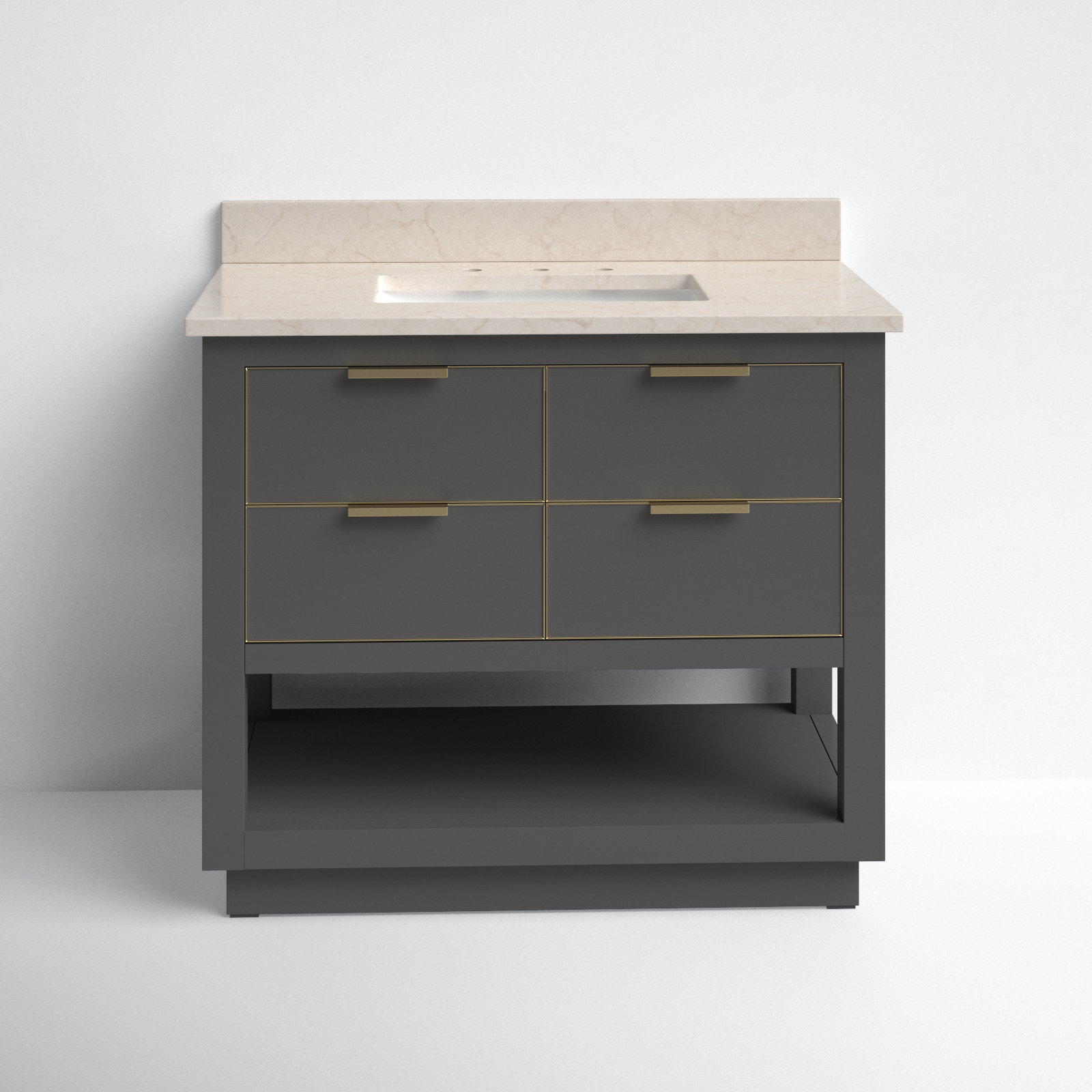 Allie 42" Single Bathroom Vanity Set, Carrara White Marble/Gold, White, 42"W