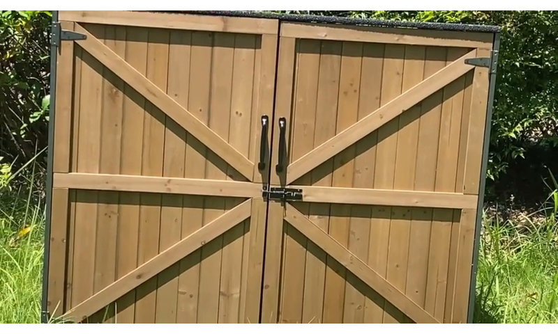 Fir Wood and Metal Frame Outdoor Storage Shed with Double Doors