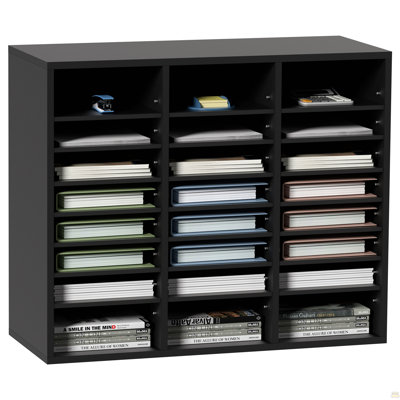 Organisateur de documents en bois, 24 compartiments, trieur de dossiers avec tablettes amovibles, fente pour boîtes aux lettres
