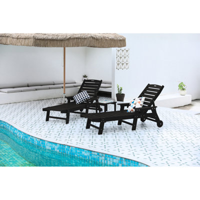 2Pcs Outdoor Lounge Chair . Extra Large 5 Chaise Chair. Patio With Wheels & Cup Holder. Black, Weather . For Pool, Deck, Poolside. Recycled Materials. Effortless Installation Mode. Low Maintenance.