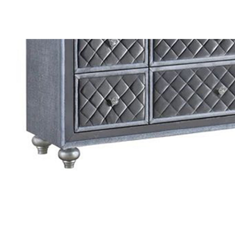 Commode large de 61 pouces avec miroir, 9 tiroirs, moderne, pieds tournés, gris Rall