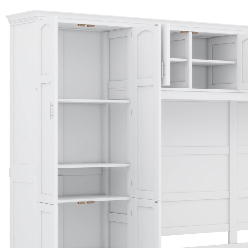 Grand lit escamotable mural avec armoires, Blanc
