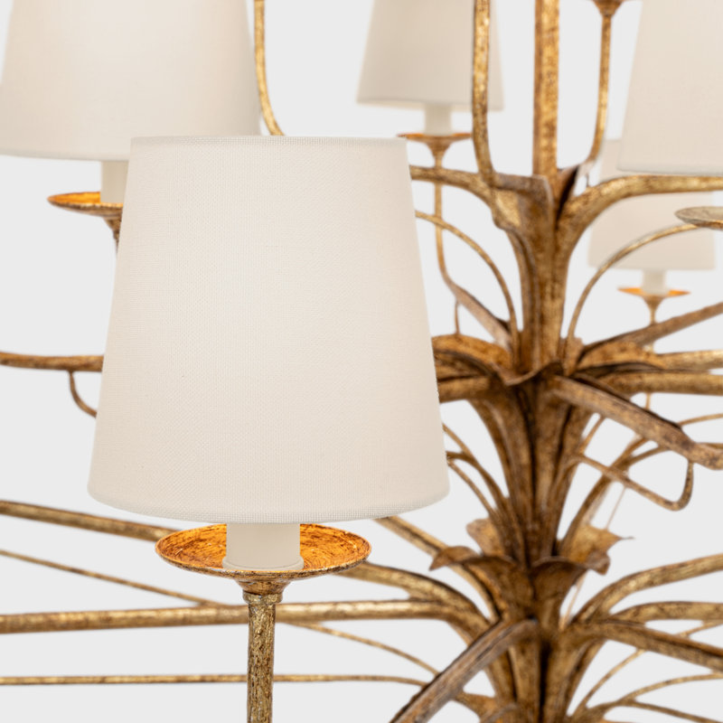 Amalfi 50" Three-Tiered Chandelier in Milano Gold with Linen Shades