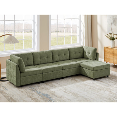 Chenille Upholstered Sectional Sofa Couch With Ottoman