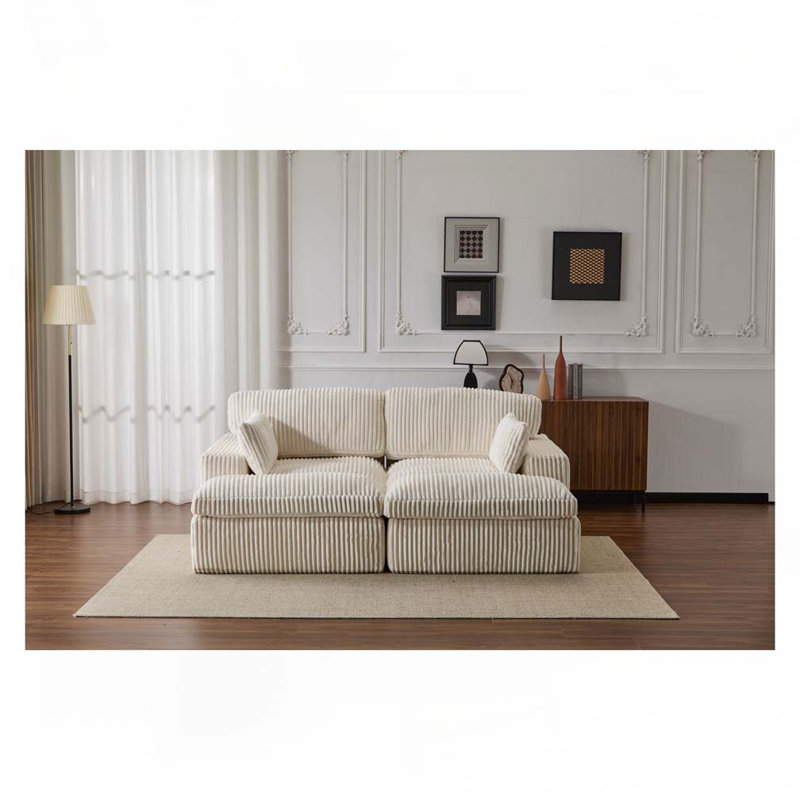 Canapé modulaire surdimensionné en tissu velours côtelé Corduroy, aucun assemblage requis, Beige