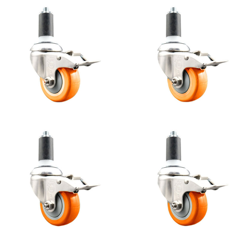 Frein de verrouillage à roulettes extensibles en poly pivotant de 3 pouces 316SS 1-1 / 4 pouces, Orange
