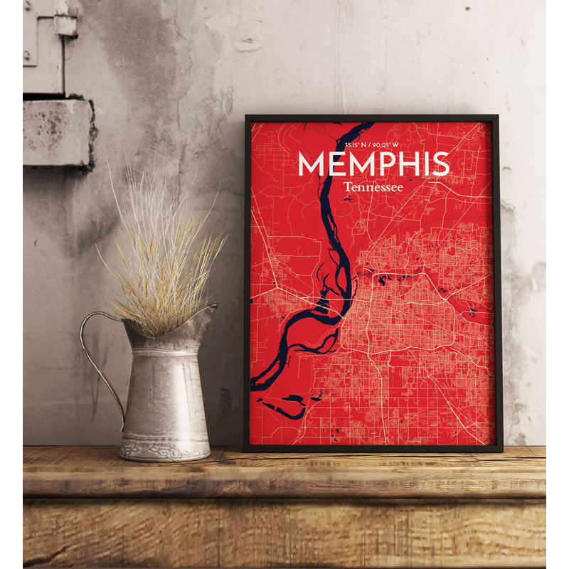 Memphis City Map - impression d'art graphique, H 17 po x l 11 po x P 0,05 po