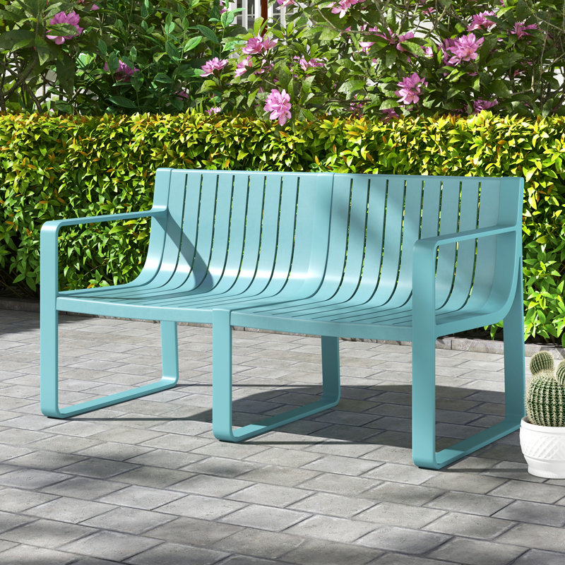 Causeuse de patio pour 2 personnes avec dossier à lattes courbées bleu, Bleu