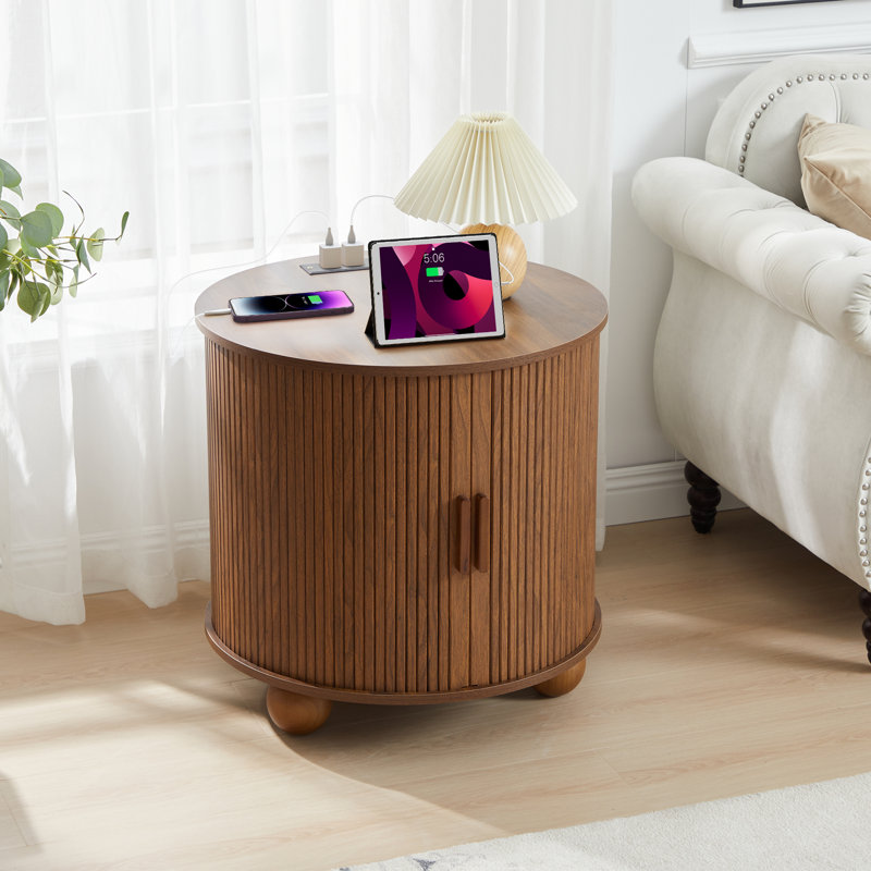 End Table With Storage And Charging Station, Walnut