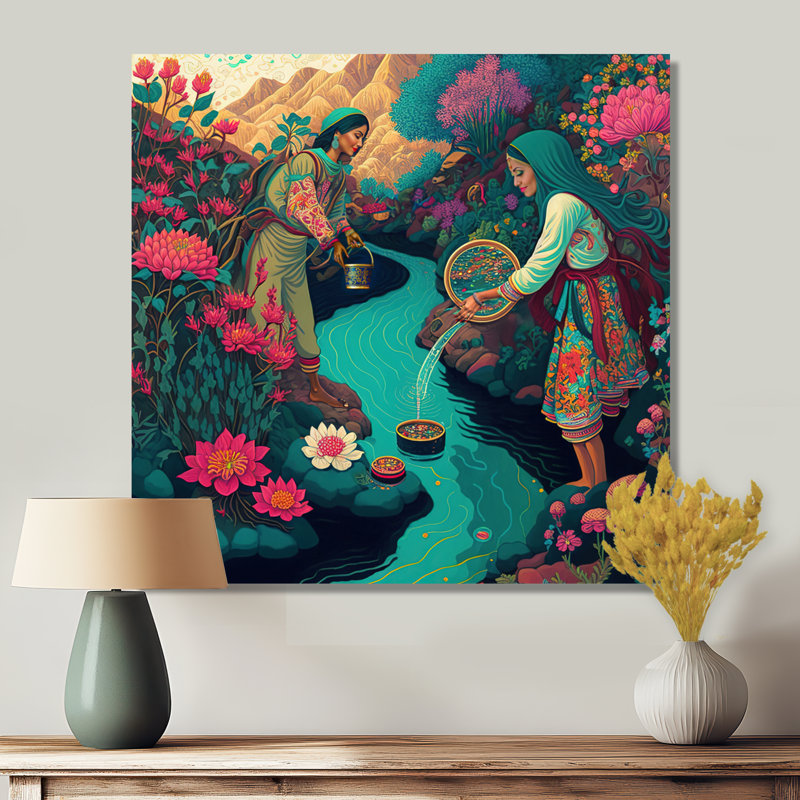 «South American Villagers by the River», reproduction sur toile, H 30 po x l 30 po, Toile tendue