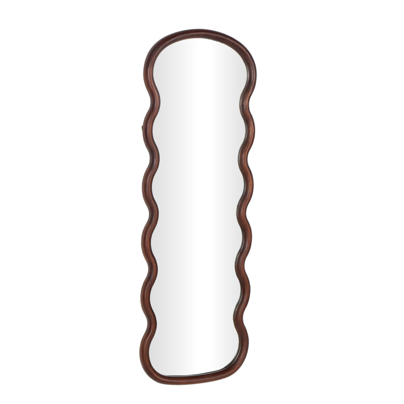 Lewisetta Cole And Grey Wood Wavy Room Brown Wall Mirror, 46.7" x 15.5", Dark Brown