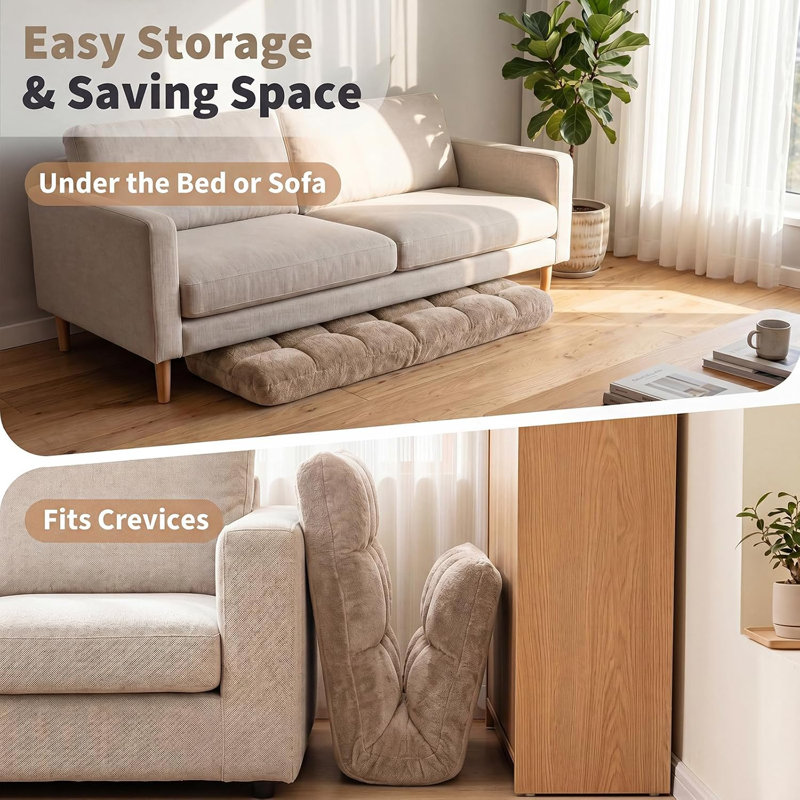 Chaise de plancher pliante avec dossier, chaises de jeu vidéo confortables, Beige