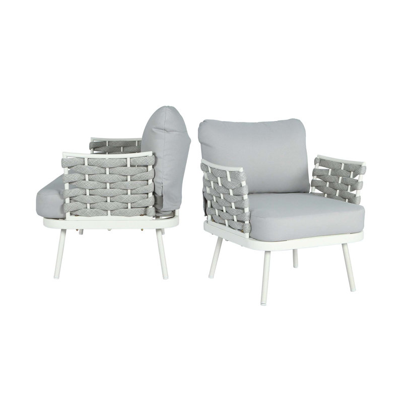Ensemble de 2 fauteuils club Mariano, Gris, Blanc cassé / blanc