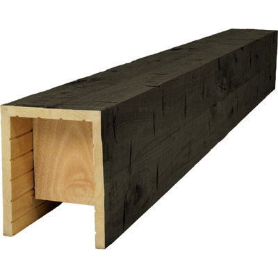 AmeriCraft Wood Hand Hewn Beam, 3-Sided (U-Beam), 7 1/2"W x 7 1/2"H x 192"L, Ebony Finish, Stain Grade Knotty Alder