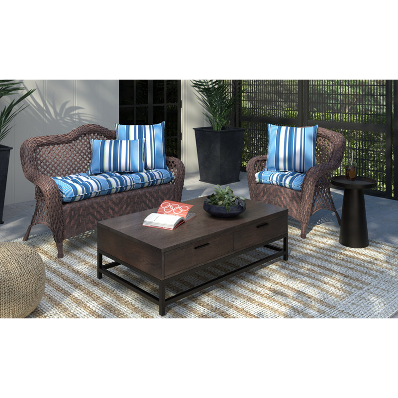 Lillian Blue Striped Tufted Outdoor Chair Cushion
