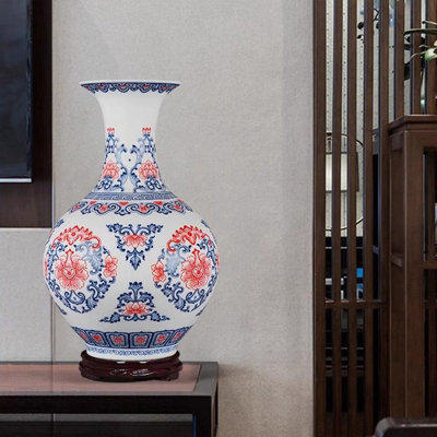 Vase à fleurs rouge 11,42 "Jingdezhen