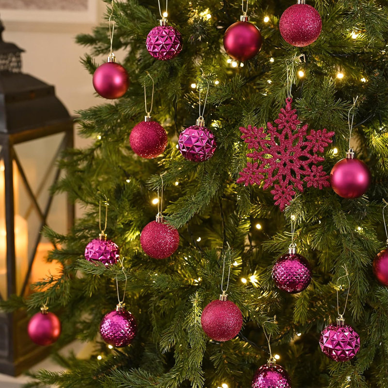 Ensemble d'ornement de décoration de sapin de Noël, 50 carats, 2,36 pouces, Rouge rose