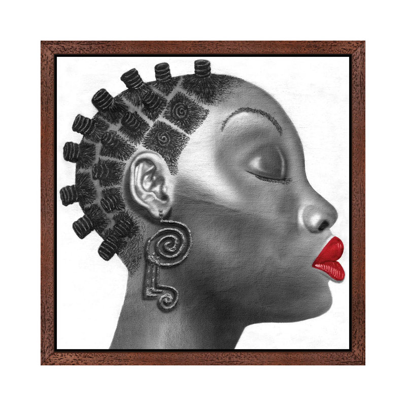 Nubian Girl by Fred Odle - Print on Canvas, 45.72 cm H x 45.72 cm W x 4.445 cm D, Brown Framed