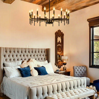 Black and Gold Chandelier, 16-Light Farmhouse Chandelier for Dining Room Lighting Fixtures Hanging, Industrial Modern Candle Chandelier for Foyer Living Room Entryway Bedroom 