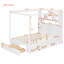 Lit à baldaquin en bois, taille standard, avec tête de lit bibliothèque, prises USB et éclairage DEL RVB intelligent, lit plateforme avec rangement sous le lit, tiroir au pied du lit et garde-robe réversible, blanc-657576028-657576030