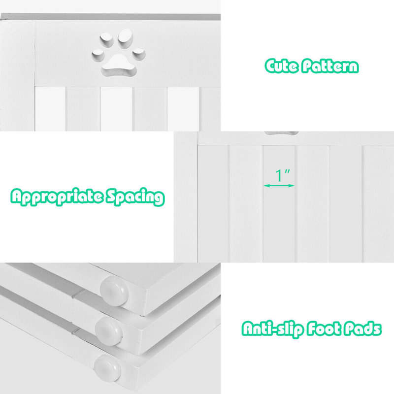 Telles Wood Free Standing Pet Gate, 36" H x 59.5" W x 0.5" D, White