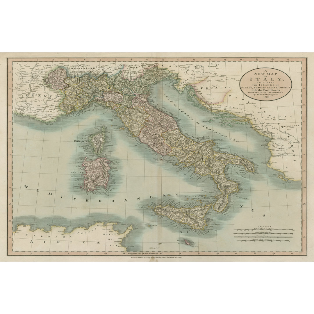 Leinwandbild Vintage Map Of Italy