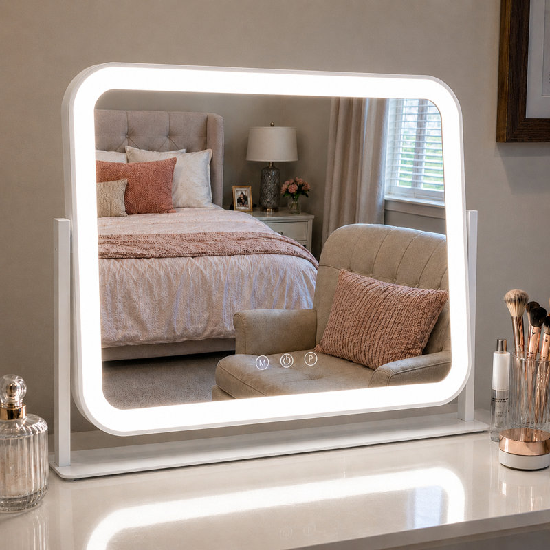 Rectangle Lighted Makeup Mirror,Tabletop LED Vanity Mirror with 10X Magnification, 3 Color Lighting Modes, 360° Rotation