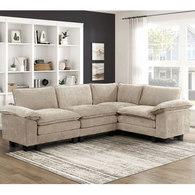 Modern Contemporary 4-Piece Modular Sectional Plush Comfort Chenille Upholstery Living Room Furniture Durable Plywood