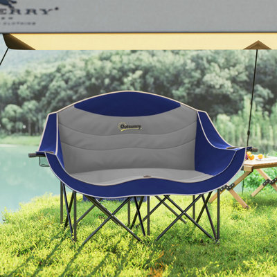 Padded Folding Camping Loveseat For Two - Double Camp Chair With Armrests, Cup Holders & Carry Bag, 600d Oxford Fabric, Supports 551 Lbs For Outdoor, Patio & Backpacking