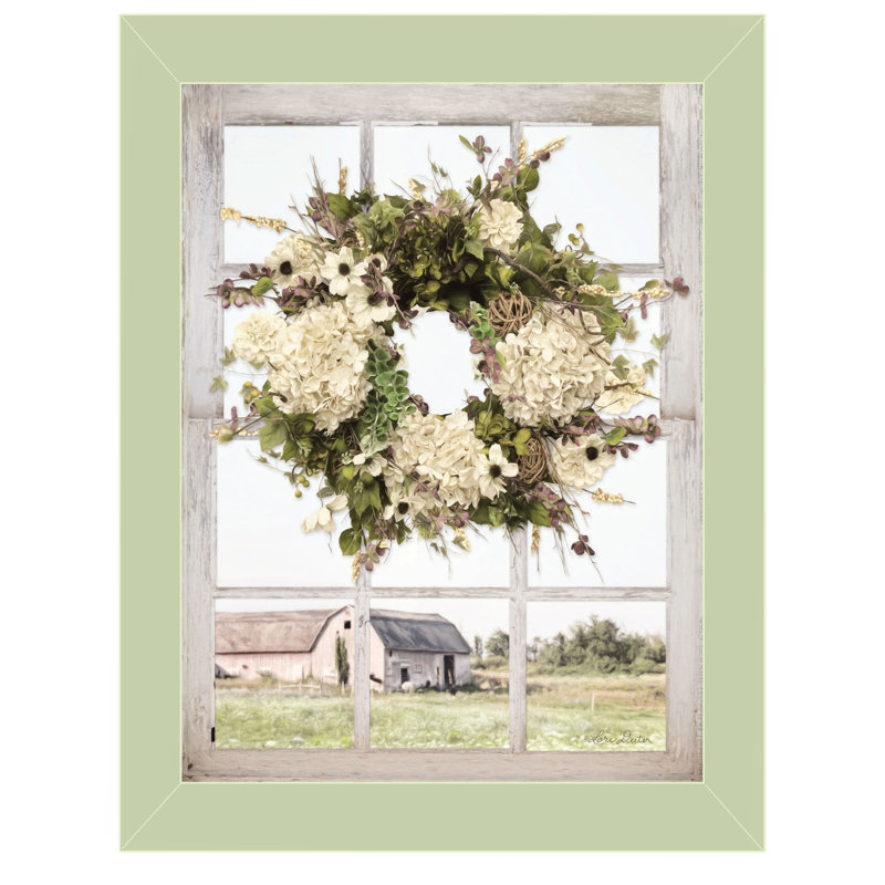 «Pleasant View» par Lori Deiter, reproduction encadrée prête à accrocher, cadre de style fenêtre vert clair
