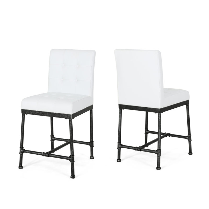 Industrial Modern Wood Counter Stool (2) - Button White 20.4''w X 23''d 2 38.8''h
